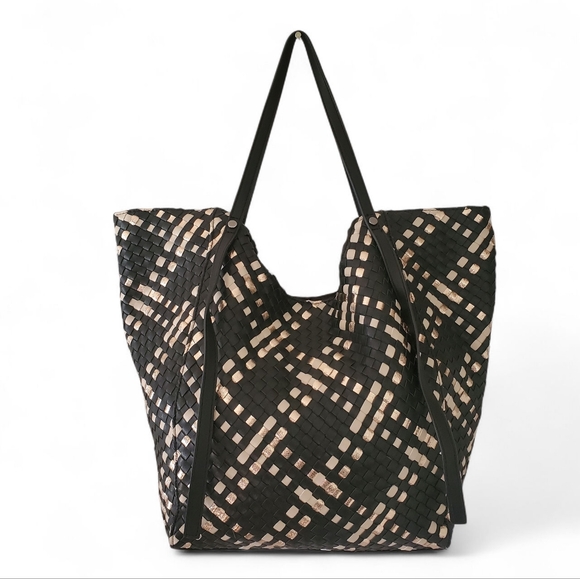 ANTHROPOLOGIE Cara‎ Black/Gold Ivory Large Woven Tote Bag/ Carryall / Purse - Picture 1 of 15